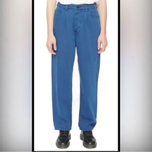 Sandrine Rose/Free People French Worker Wide Leg Buckle Pants College Blue - Picture 7 of 7